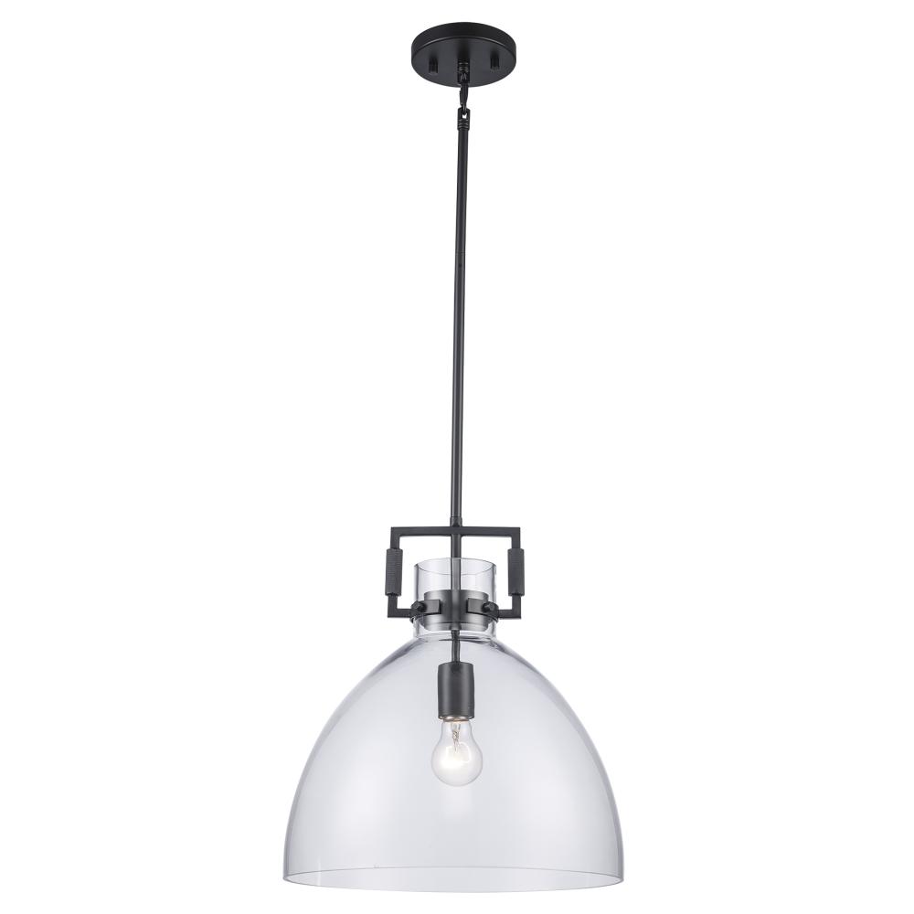 1LT PENDANT-MED-CLEAR GLASS-BK
